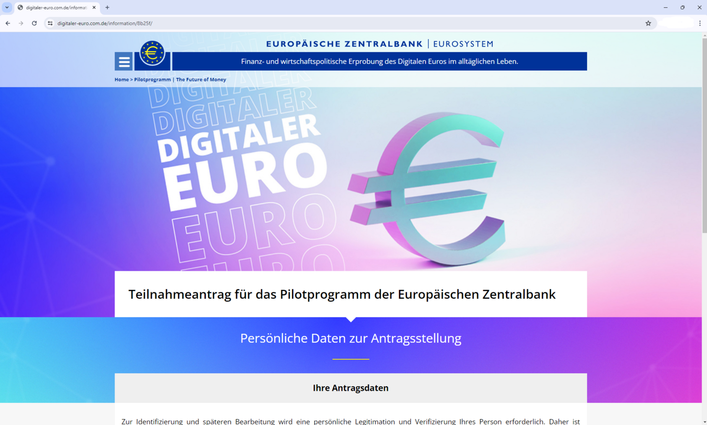 Screenshot der Webseite digitaler-euro.com.de