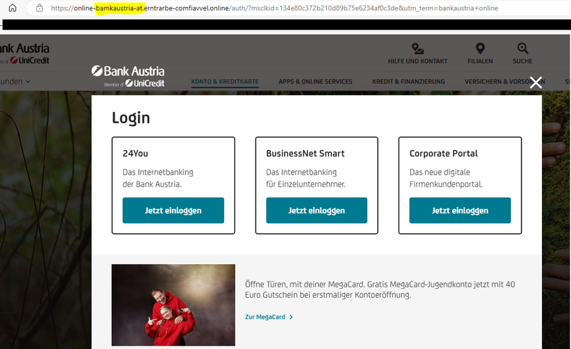 Fake-Login-Seite der Bank Austria