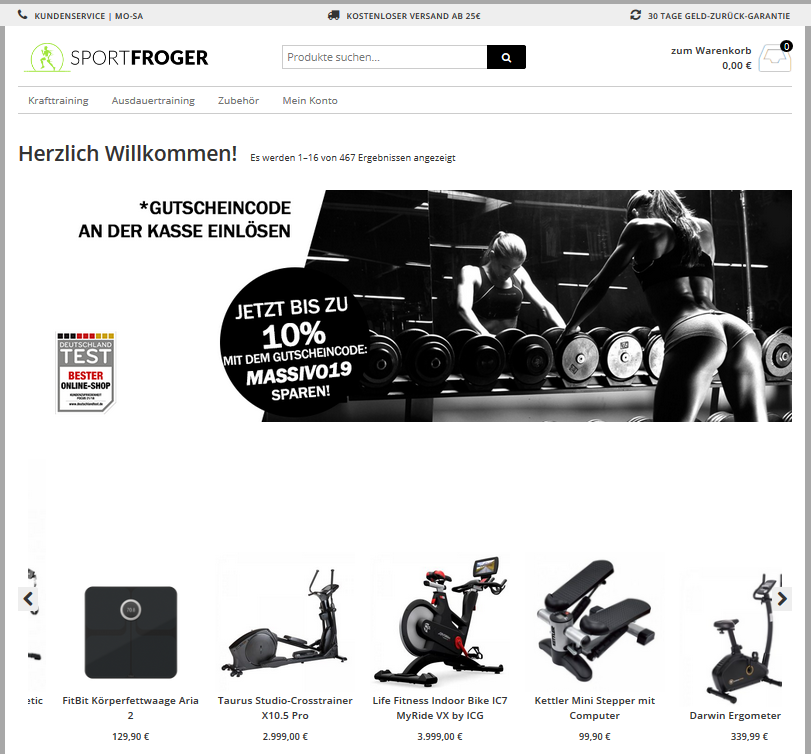 Die Startseite des Fake-Shops sportfroger.com