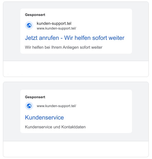 Screenshot von 2 Google-Werbeanzeigen